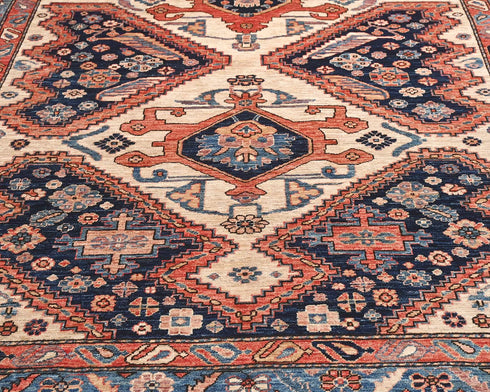 6x9 Beige Blue Aryana Afghan Hand Knotted Veg Dye Wool Area Rug